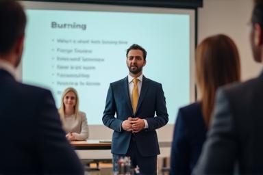 A leader addressing a team in a meeting.